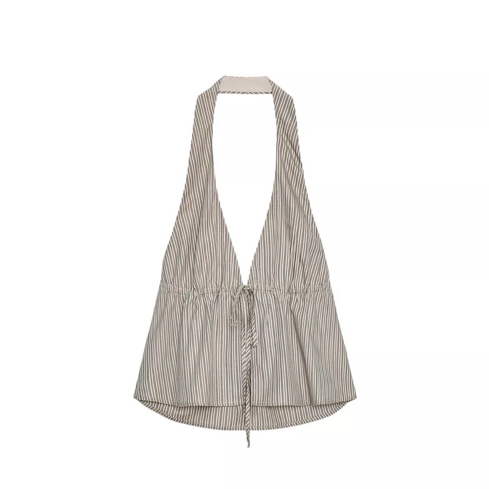 Zara Striped Halter Top - Black and White